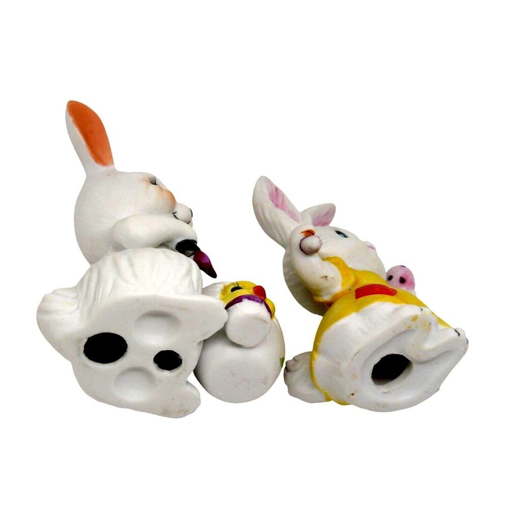 Rare Hand-Painted Porcelain Bunny Figurines Easter Egg & Paintbrush Accents Vtg - Picture 5 of 5